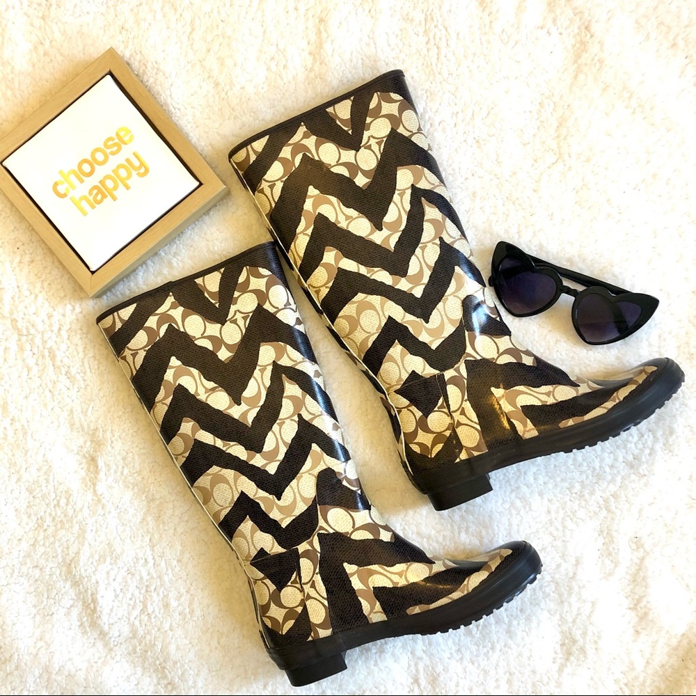 Coach Pammie Zebra Sig Rain Boots Size 6B